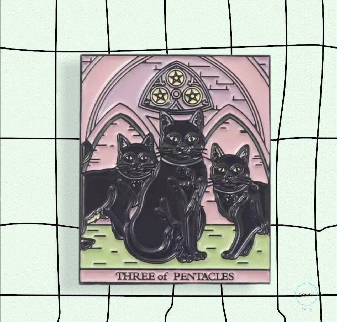 Tarot - Ace - Two - Three Of Pentacles - Cat - Needle Minder - Pin - Magnet