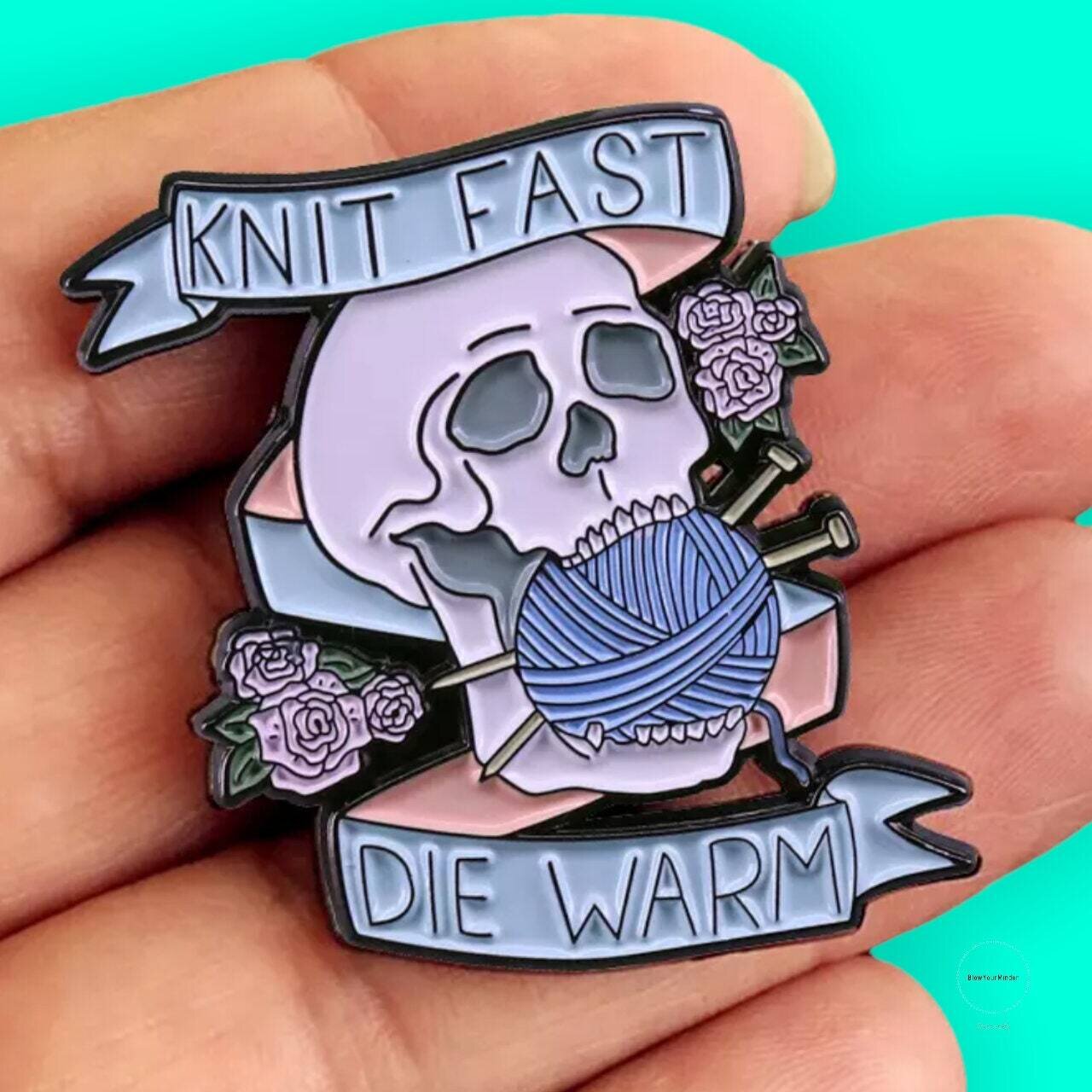 Knit - Die - Skull - Funny - Crochet - Needle Minder - Pin - Magnet