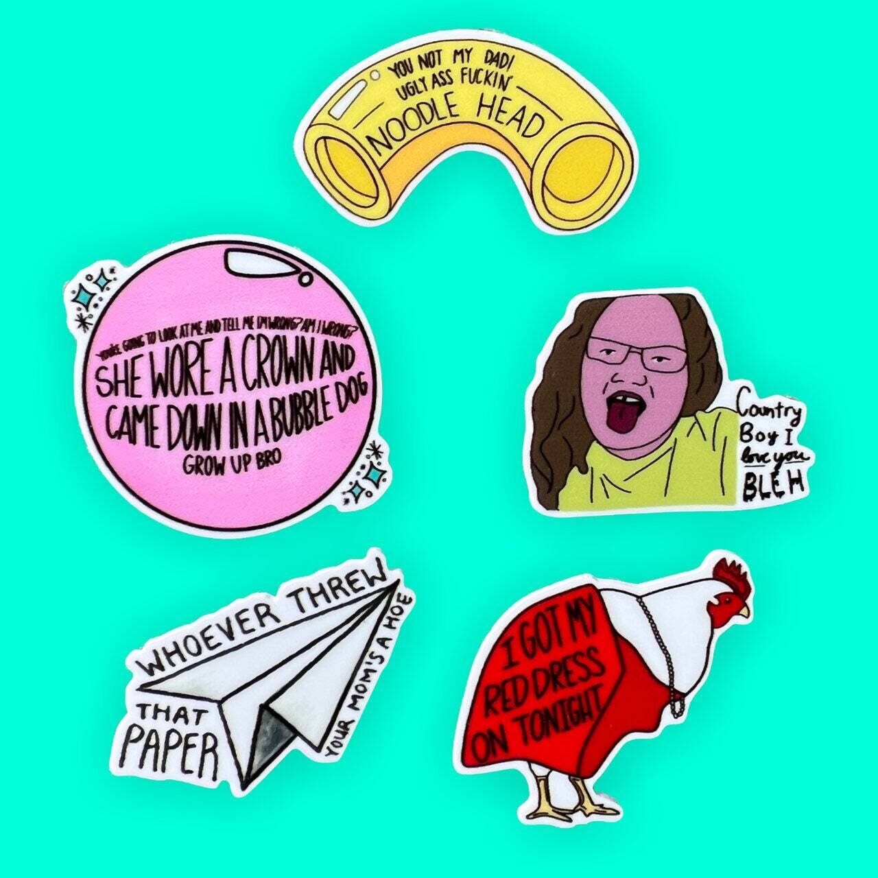 She Came Down In A Bubble - Red Dress - Country Boy - Noodle Head - Meme - Vine - Funny - Comedy - Acrylic - Needle Minder - Pin - Magnet