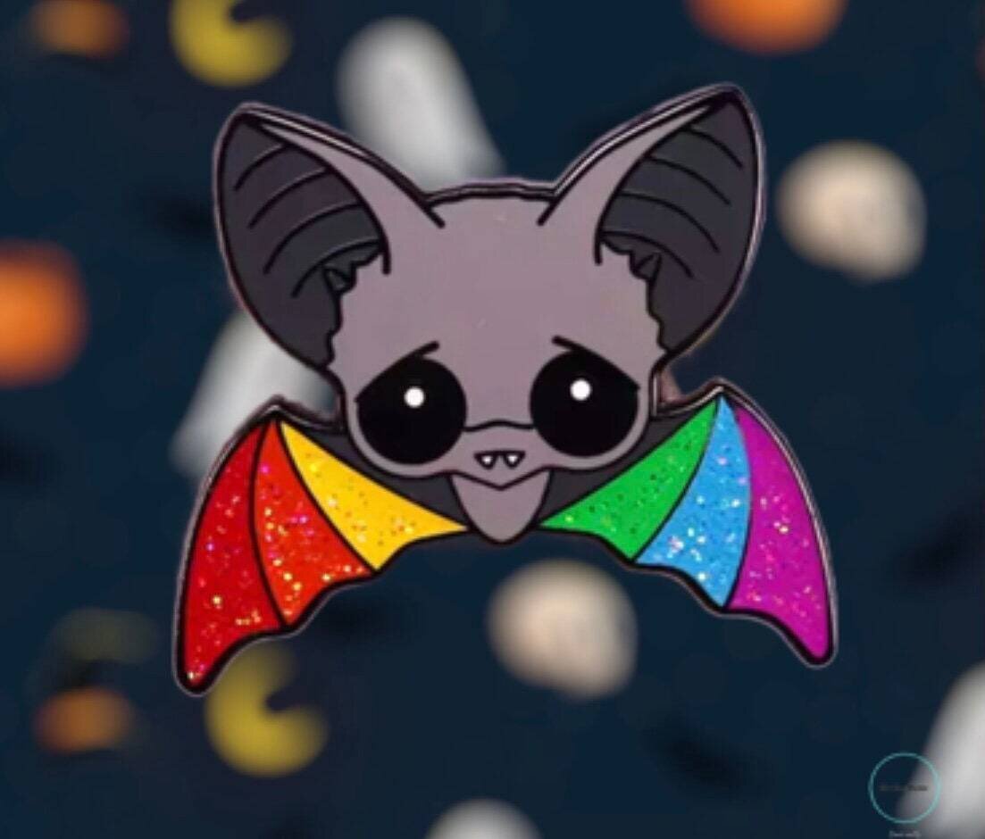Bat - Rainbow - Cute - Glitter - LGBTQ - Acrylic - Needle Minder - Pin - Magnet