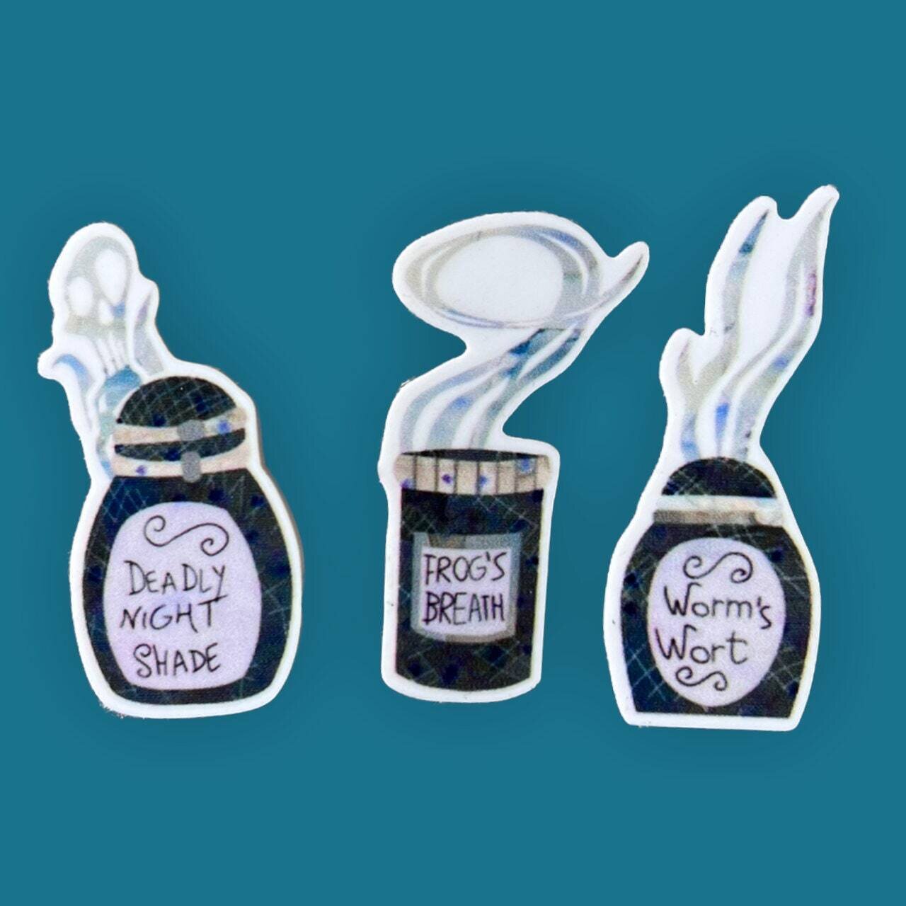 Set Of 3 - Worms Wort - Frogs Breath - Deadly Nightshade - Nightmare Christmas - NBC -Acrylic - Needle Minder - Pin - Magnet