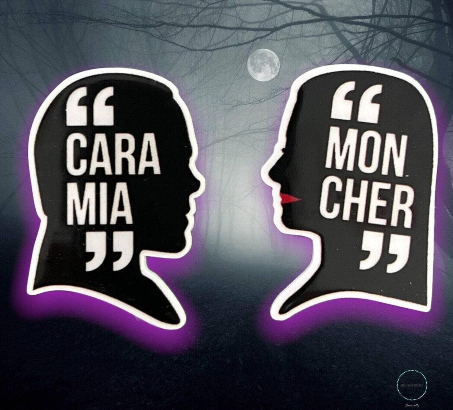 Cara Mia - Mon Cher - Addams Family - Set Of 2 - Acrylic - Needle Minder - Pin - Magnet