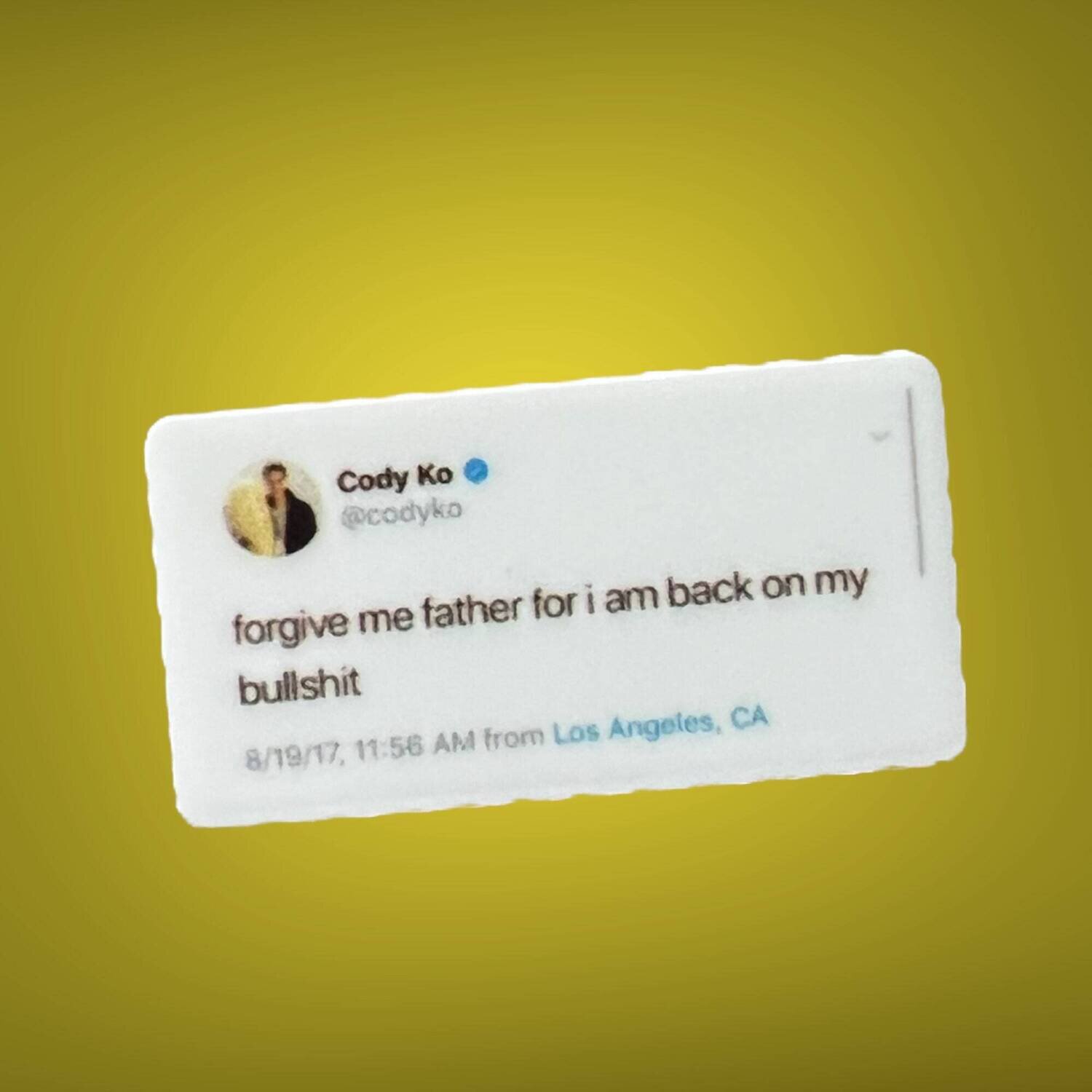 Forgive Me - Back On My Bullshit - Bs - Funny - Tweet - Acrylic - Needle Minder - Pin - Magnet