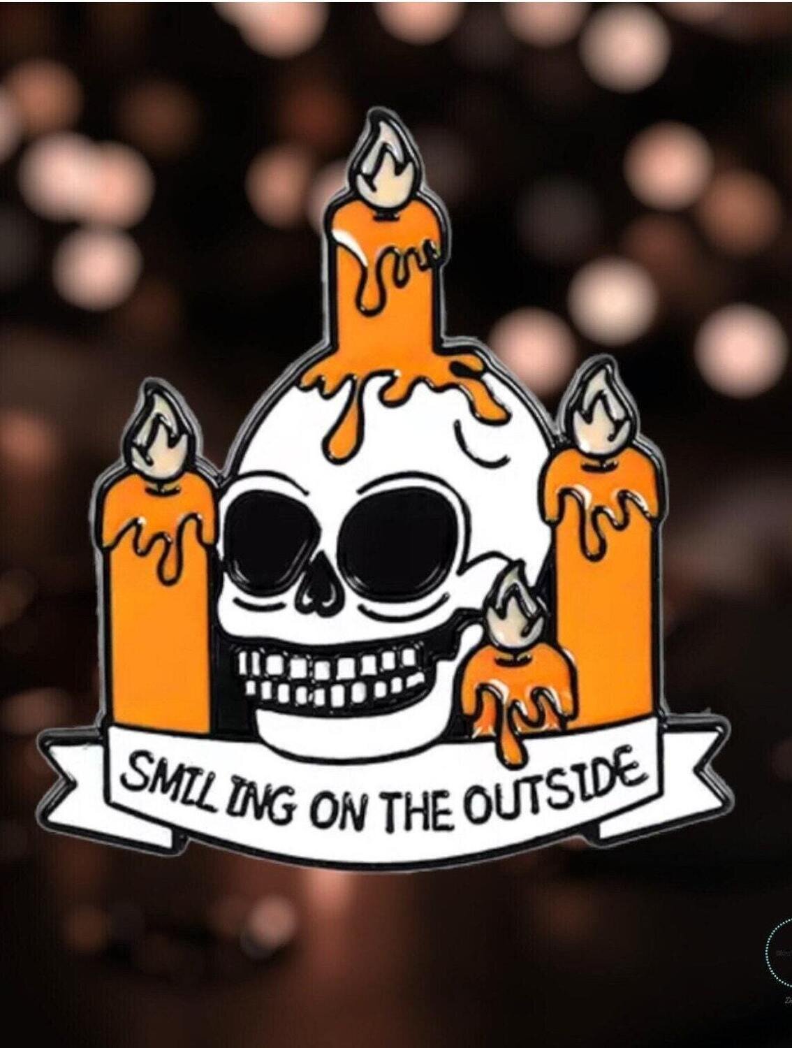 Smiling On The Outside - Skull - Candle - Skeleton - Needle Minder - Pin - Magnet