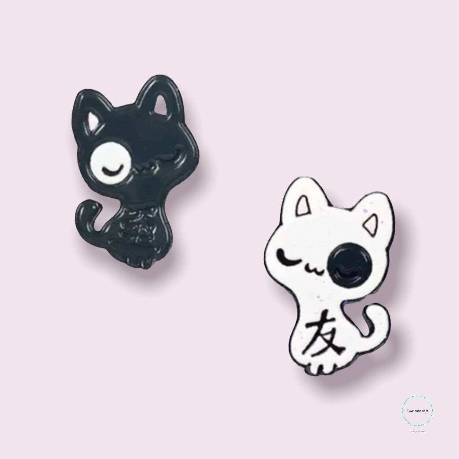 Set Of 2 - Yin Yang - Cats - Kittens - Cute - Anime - Needle Minder - Pin - Magnet