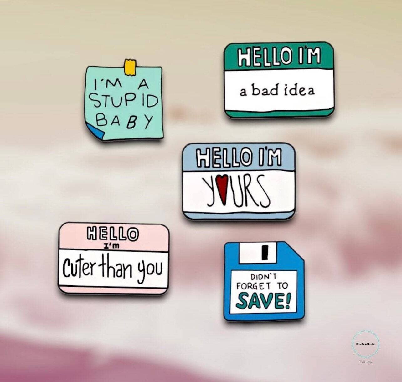 Hello - My Name Is - Name Tag - Floppy Disk - Save - Funny - Needle Minder - Pin - Magnet