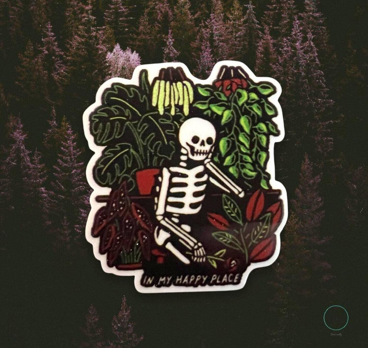 Happy Place - Skeleton - Plant - Garden - Acrylic - Needle Minder - Pin - Magnet
