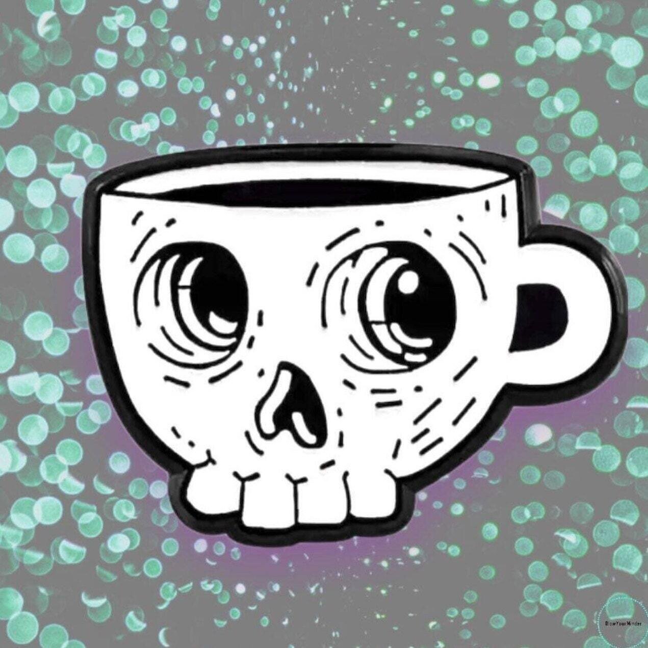 Skull - Coffee Cup - Caffeine - Needle Minder - Pin - Magnet