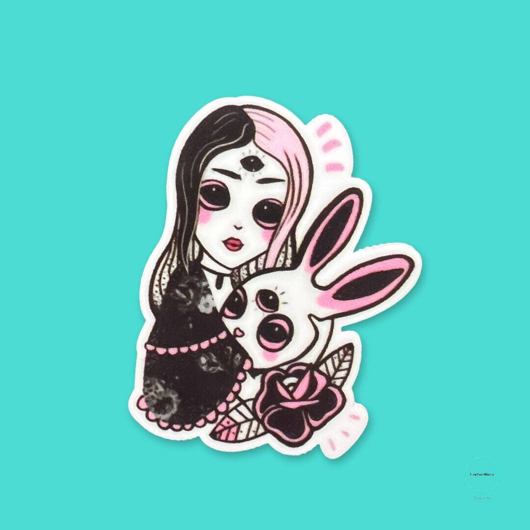 Goth Girl - Bunny - Gothic - Acrylic - Needle Minder - Pin - Magnet