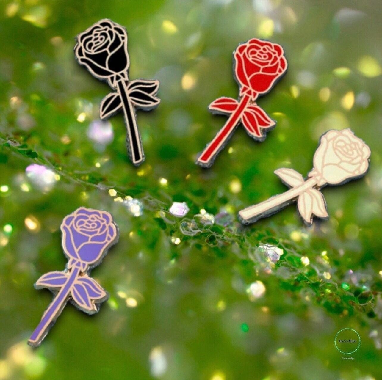 Flower - Rose - Pin Only - Black - White - Red Purple