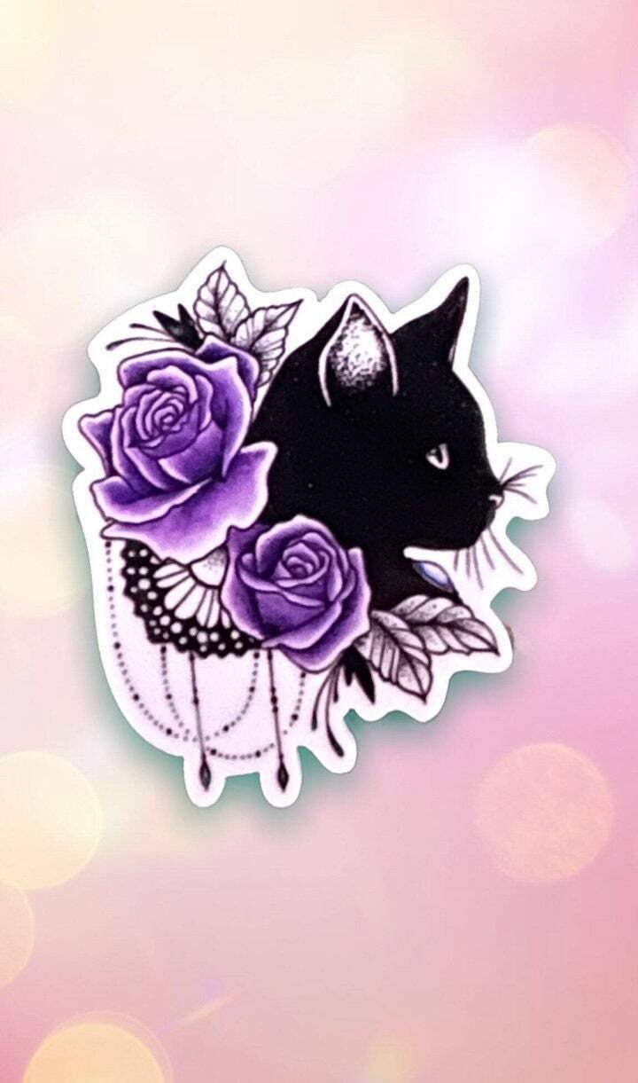 Black Cat - Purple - Kitten - Kitty - Acrylic - Needle Minder - Pin - Magnet