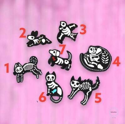 Set Of 7 Pins - B Grade - Bones - Skeleton - Dog - Bird - Cat - Feline - Kitten - Kitty