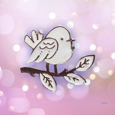 Bird - Branch - Sweet - Fly - Bar Pin - White - Needle Minder - Pin - Magnet