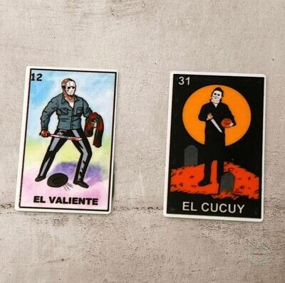 Set Of 2 - Horror - Tarot - Myers - Jason - Acrylic - Minder - Needle - Pin - Magnet