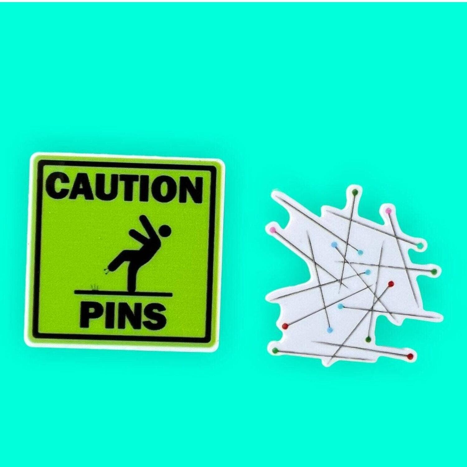 Cross Stitch - Caution - Acrylic - Needle Minder - Needle - Pin - Magnet