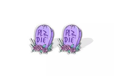 Plz Die - Coffin - Grave - Costume Jewelry - Post Earrings - Small - Kid - Child - Teen - Popular - Gift - Present