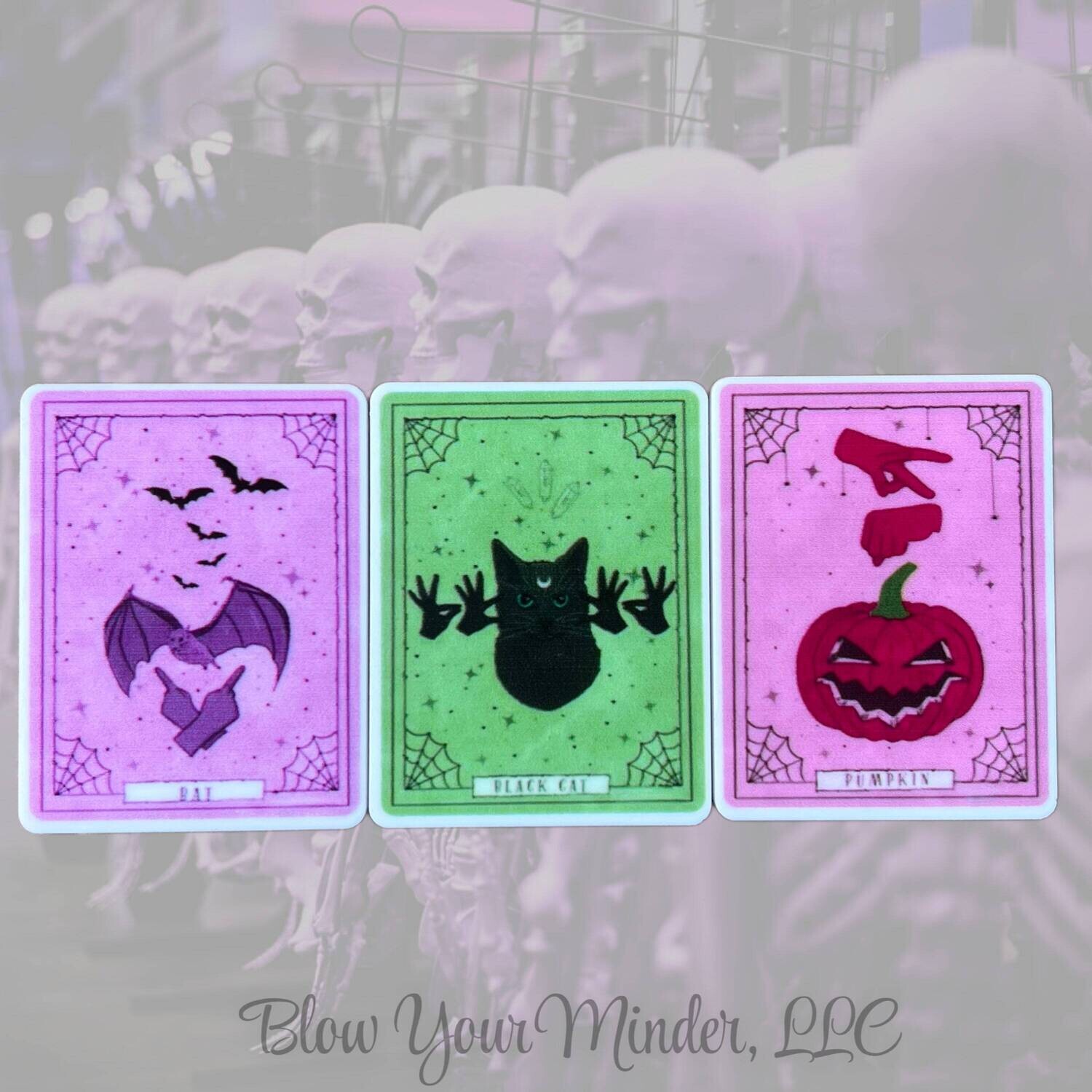 Tarot Card - Deaf - ASL - American Sign Language - Pumpkin - Cat - Bat - Halloween - Acrylic - Minder - Needle - Pin - Magnet