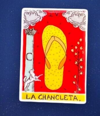 Tarot - La Chancleta - Sandal - Mexican - Spanish - IYKYK - Acrylic - Minder - Needle - Pin - Magnet