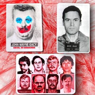 Serial Killers - Bundy - Gacy - Dahmer - Kemper - Acrylic - Needle Minder - Needle - Pin - Magnet