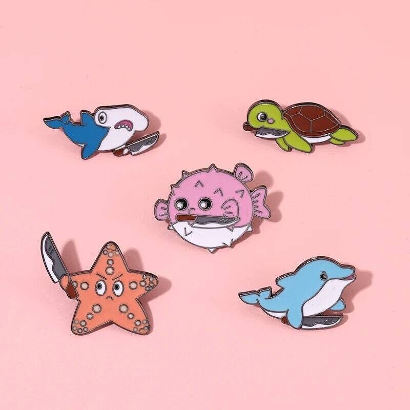 Violent Fish - Sea - Dolphin - Blowfish - Knife - Shark - Turtle - Animals - Cute - Needle Minder - Needle - Pin - Magnet