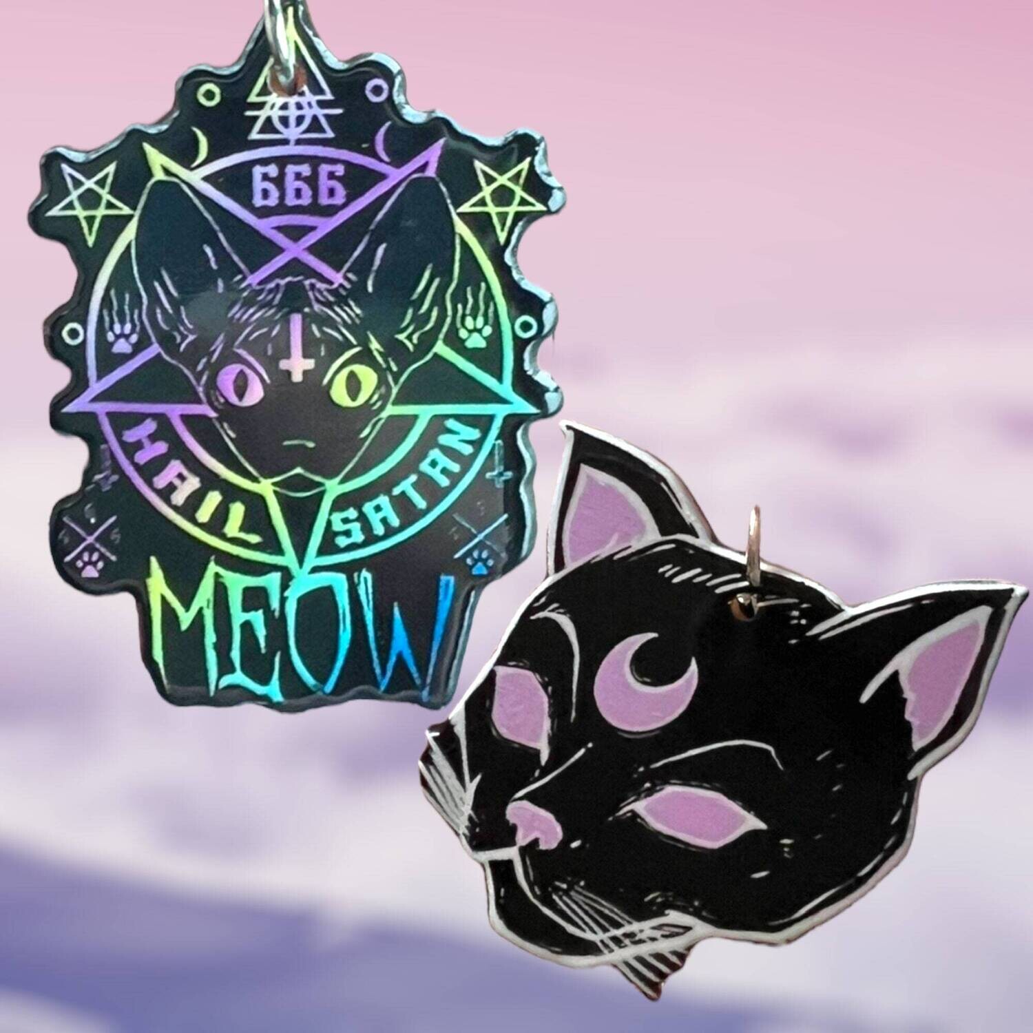 Evil Cat - Halloween - Witchy - Charm - Acrylic - Minder - Needle - Pin - Magnet
