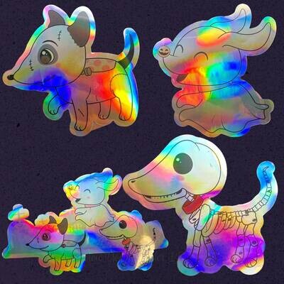Spoopy Spooky Puppies Holographic Sticker Collection - Corpse Bride - Nightmare Before Christmas - Frankenweenie - Tim Burton Inspired