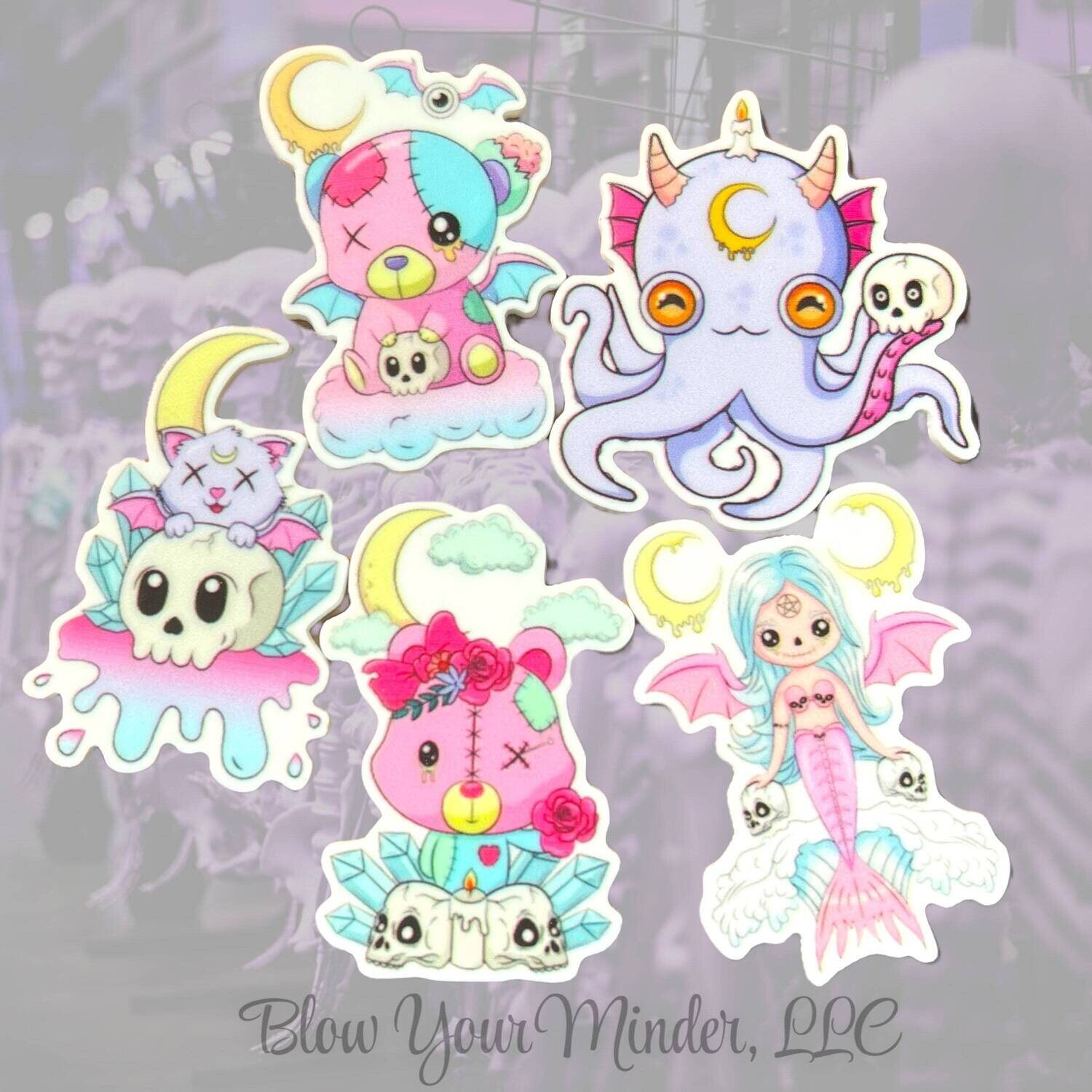 Octopus - Mermaid - Bear - Cute - Gothic - Goth - Kawaii - Cute - Chibi - Acrylic - Minder - Needle - Pin - Magnet