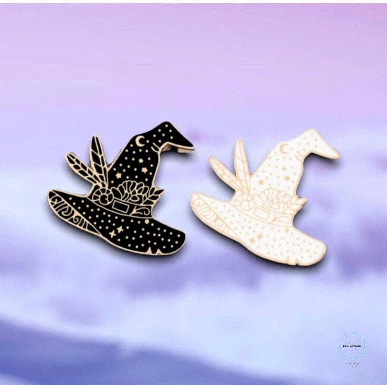 Witch Hat - Black - White - Witchy - Minder - Needle - Pin - Magnet