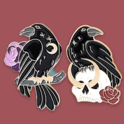 Crow - Raven - Flower - Moon - Witchy - Edgar Allen Poe -  - Needle Minder - Needle - Pin - Magnet