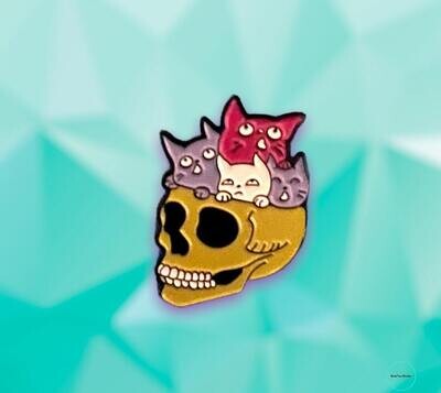 Skull - Cat - Kittens - Skeleton - Bones - Needle Minder - Pin - Magnet
