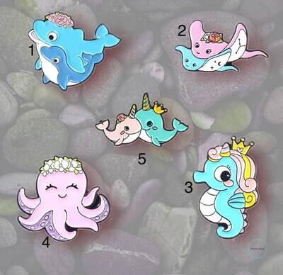 Sea Creatures - Sea Horse - Octopus - Dolphin - Ray - Needle Minder - Pin - Magnet
