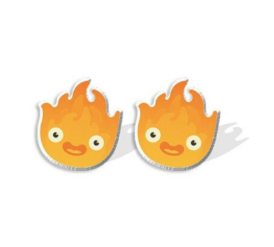 Fire - Calcifer - Anime - Costume Jewelry - Post Earrings - Small - Kid - Child - Teen - Popular - Gift - Present