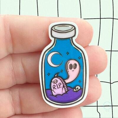 Ghost In A Jar - Halloween - Blue - Spirit - Cute - Acrylic - Needle Minder - Pin - Magnet