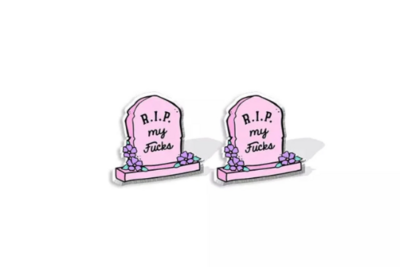 RIP My Fucks - Grave - Tombstone - Witchy - Witch - Costume Jewelry - Post Earrings - Small - Kid - Child - Teen - Popular - Gift - Present