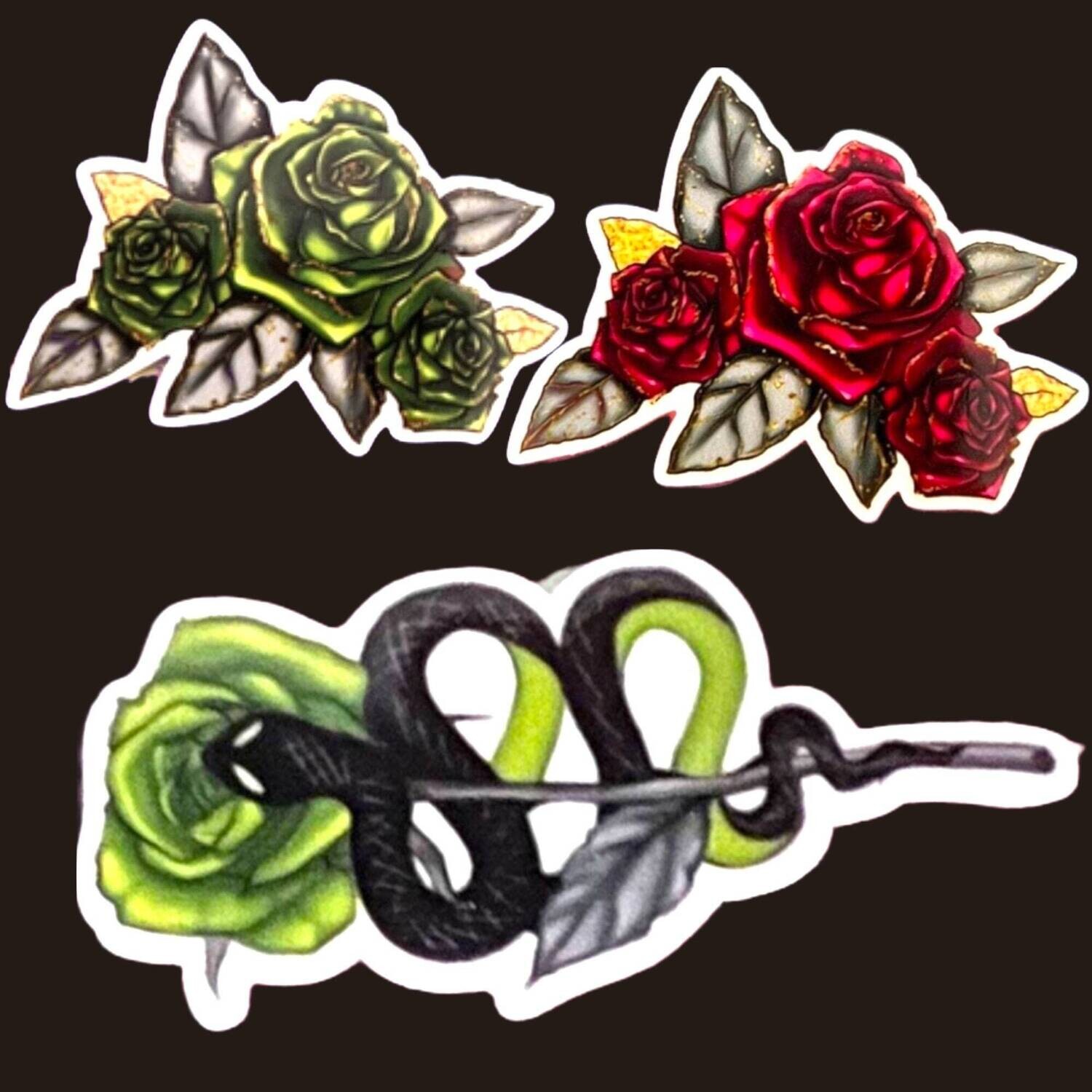 Flower - Snake - Lime Green - Red - Rose - Goth - Gothic - Acrylic - Needle Minder - Needle - Pin - Magnet