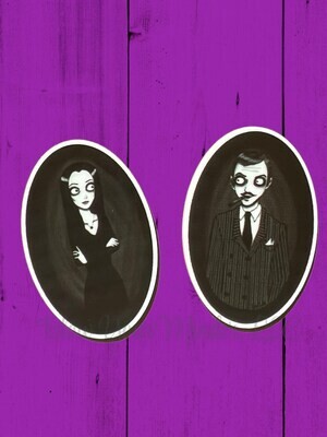 Set Of 2 - Morticia Gomez Love - Addams Family - Goth - Snarky - Funny - Acrylic - Minder - Needle - Pin - Magnet