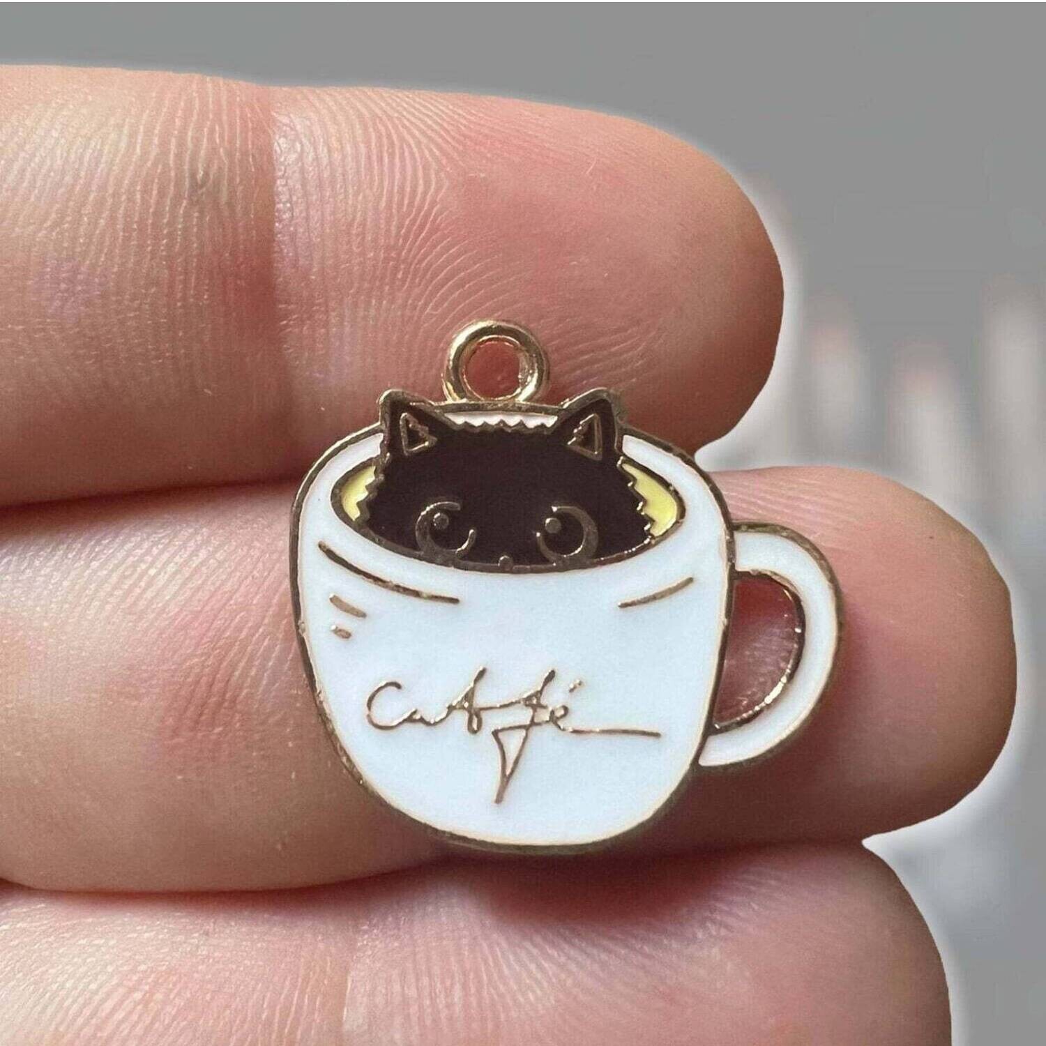 Cat - Caffe - Coffee - Cup - Charm - Acrylic - Needle Minder - Needle - Pin - Magnet