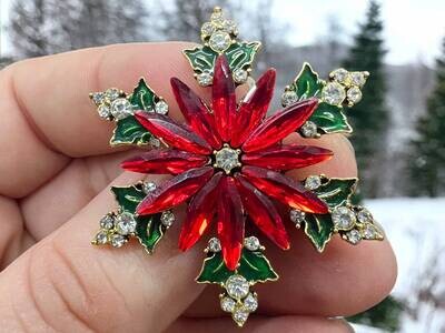 Fancy Poinsettia - Christmas Minder - Needle - Pin - Magnet