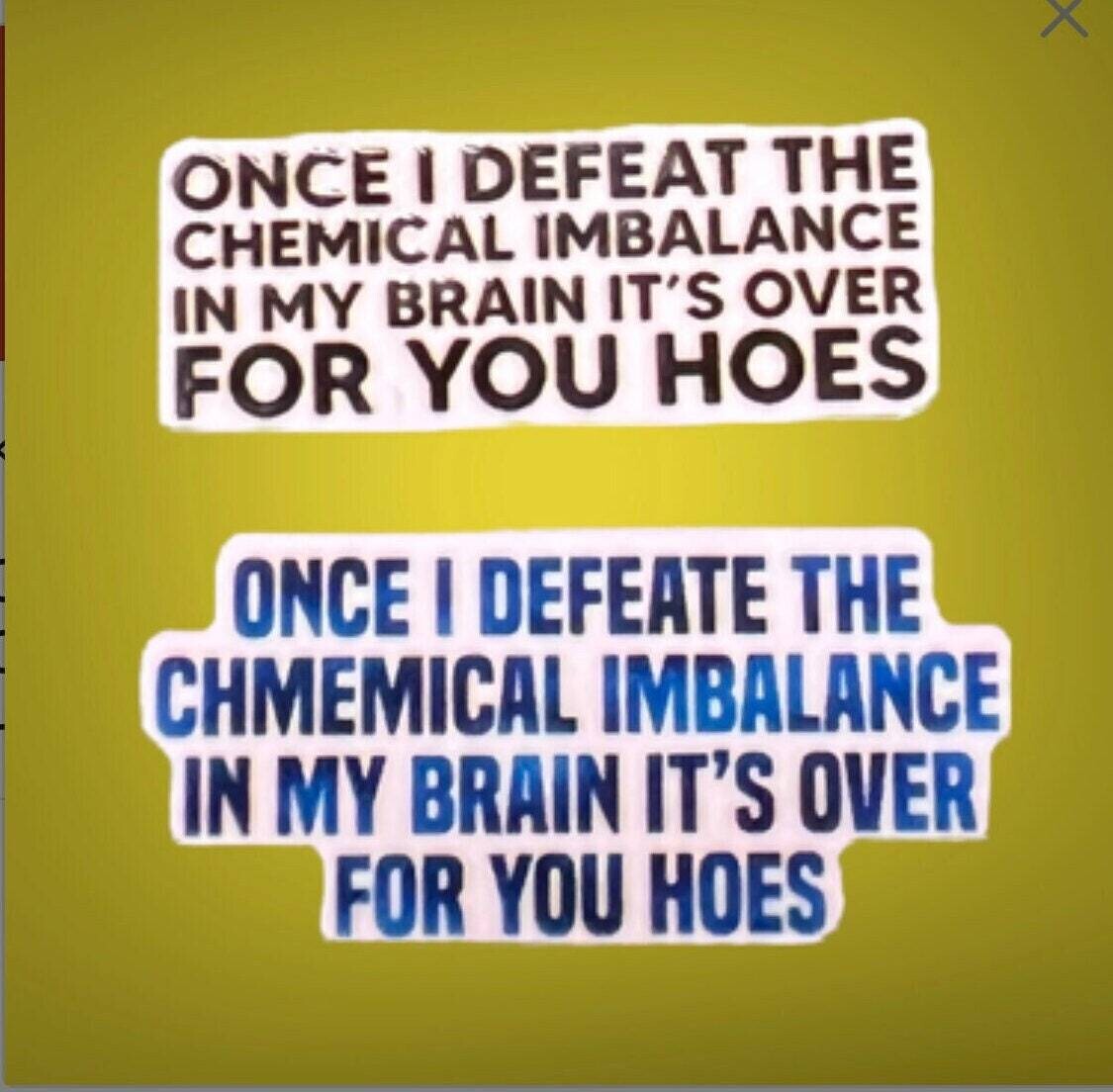Once I Defeat The Chemical Imbalance - Over For You Hoes - Acrylic - Minder - Needle - Pin - Magnet