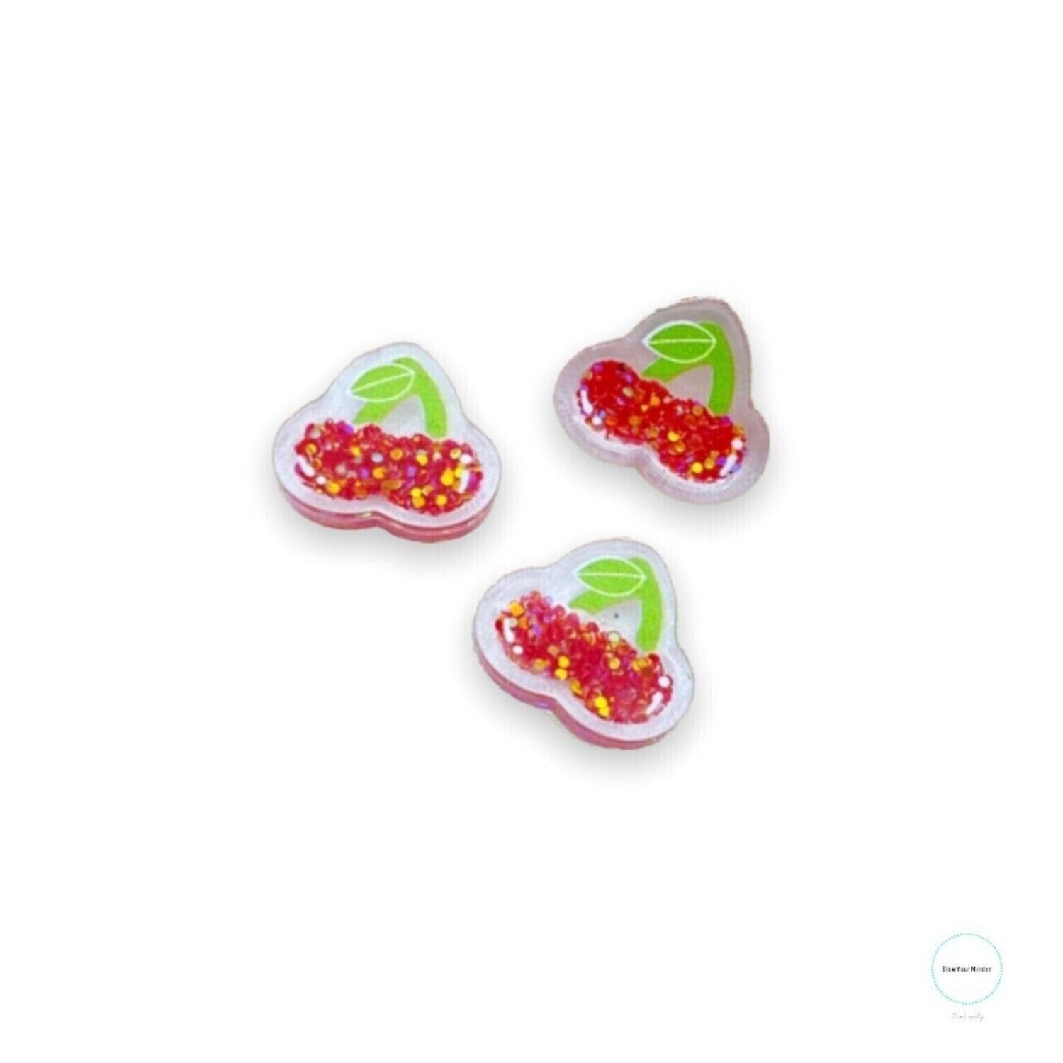 Cherry - Set Of 2 - Cherries - Fruit - Glitter - Cute - Acrylic - Needle Minder - Needle - Pin - Magnet
