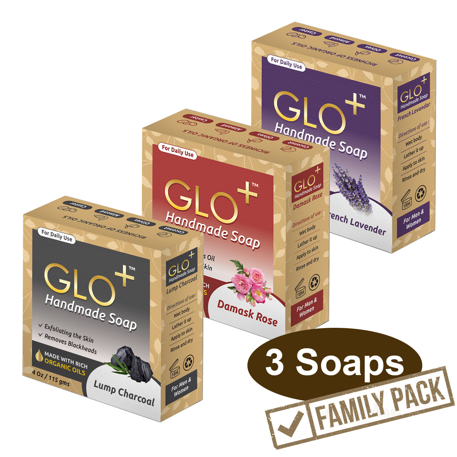 3 Pack Family Combo - Charcoal, Rose, Lavender