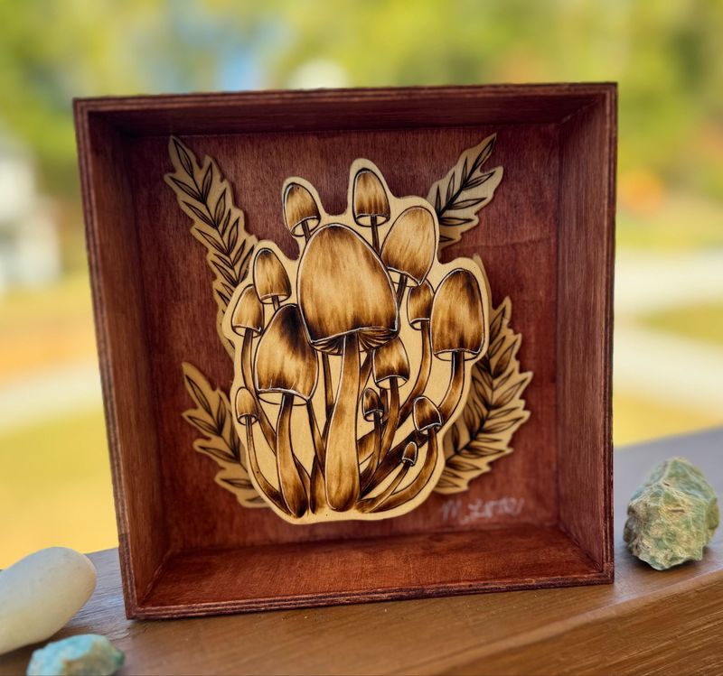 Pyrography Mushroom Shadowbox Mini