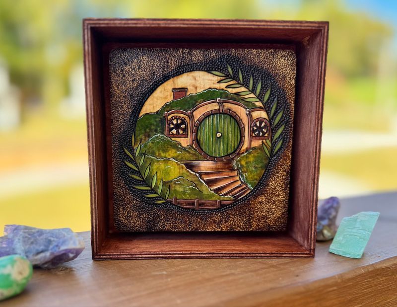 Pyrography Hobbit Hole Shadow Box Mini