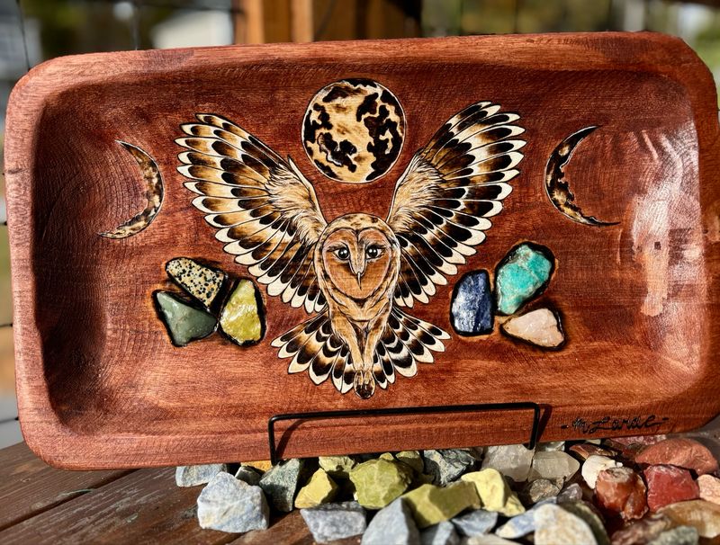 “Owl &amp; Moon” Pyrography Trinket Dish