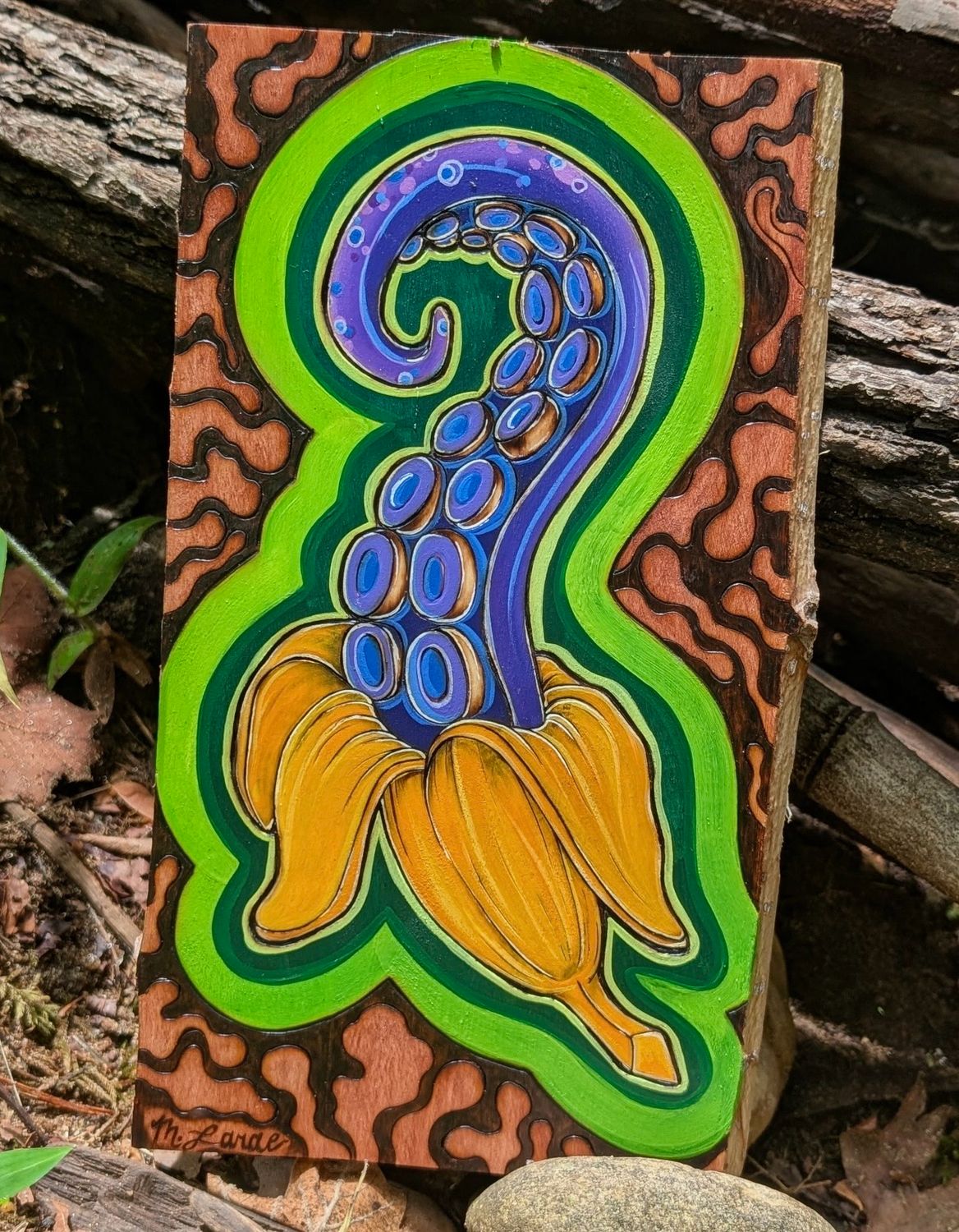 “Banana Octopus” Pyrography Original