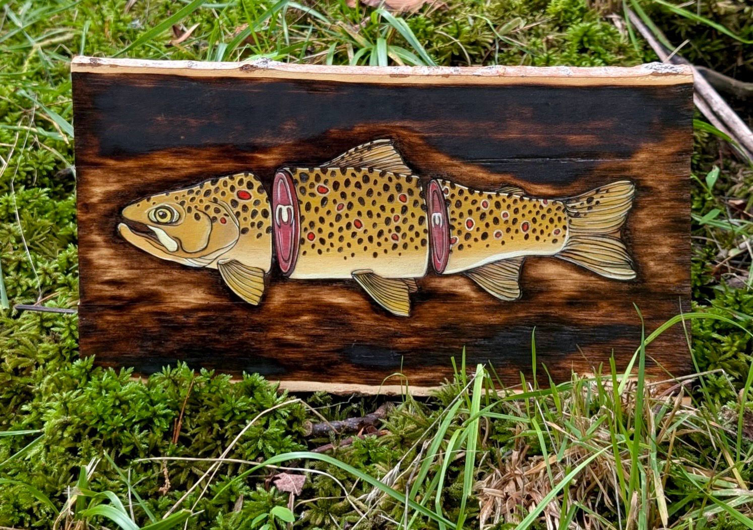 “Trout Sushi” Pyrography Original