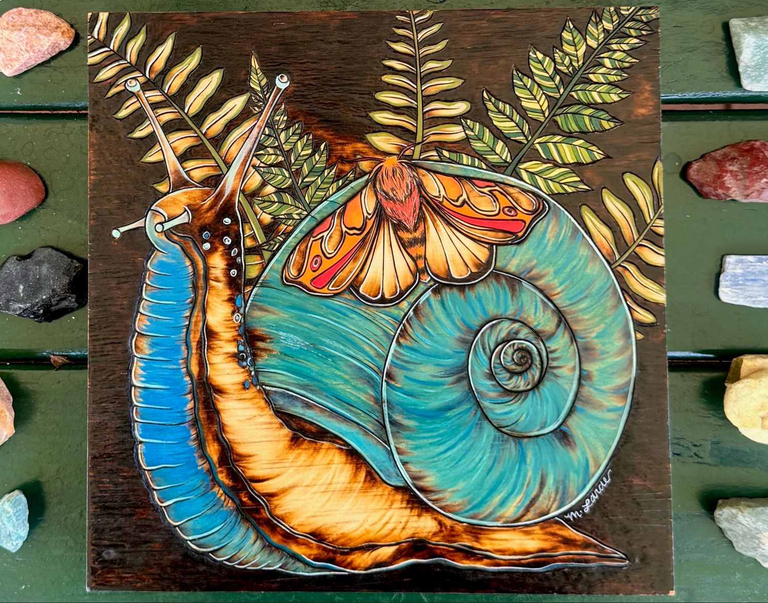 “Snail &amp; Friend” Pyrography Original