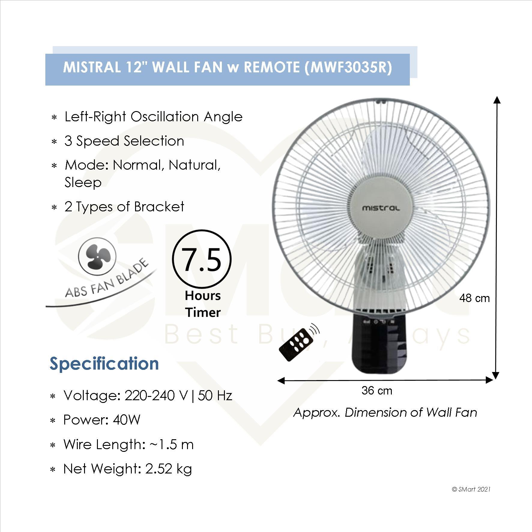 Mistral 12 Wall Fan With Remote Control Mwf3035r