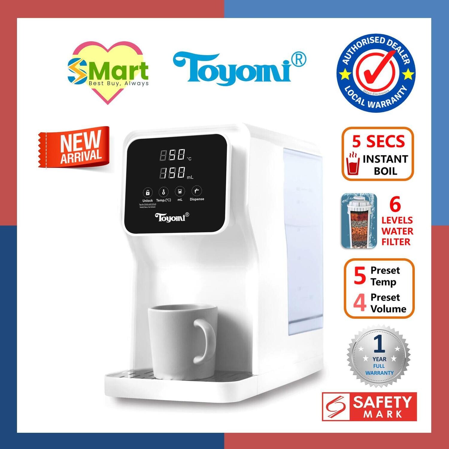 Toyomi 4.5L Instant Boil Filtered Water Dispenser [FB 8845F]