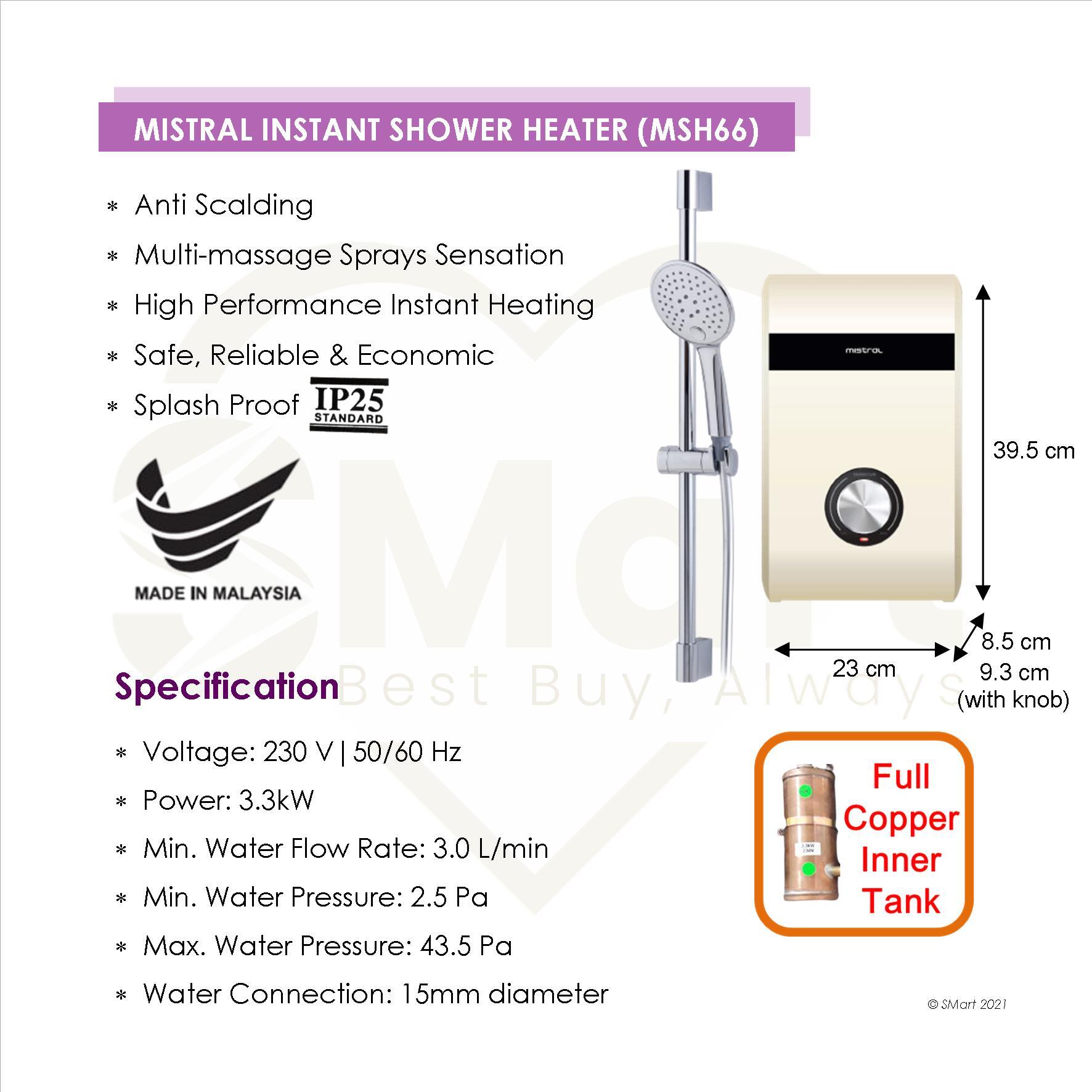 Mistral Copper Inner Tank Instant Shower Heater [MSH66] *Installation  Available*